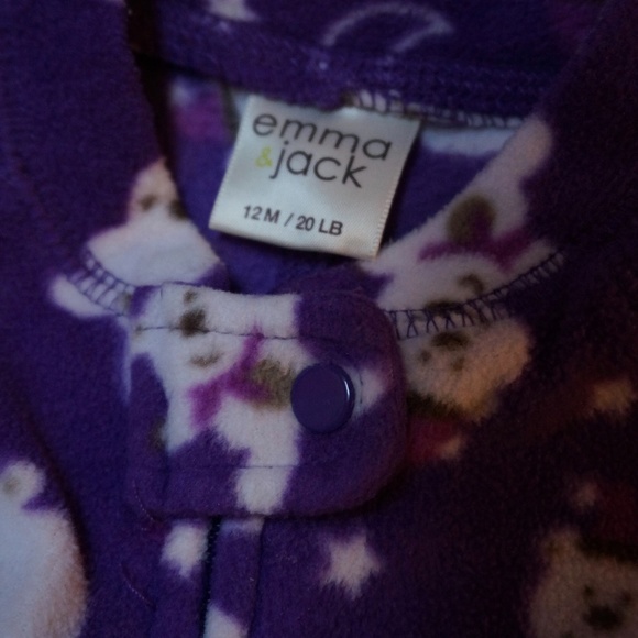 Girls Size 12mos Emma & Jack Purple 1-piece PJs - Picture 2 of 3